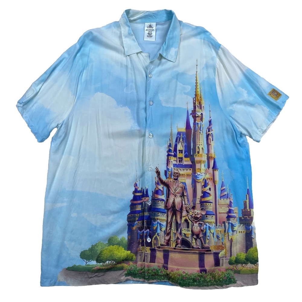 Disney 50th Anniversary Walt Castle Short Sleeve Button Camp Shirt Size XL